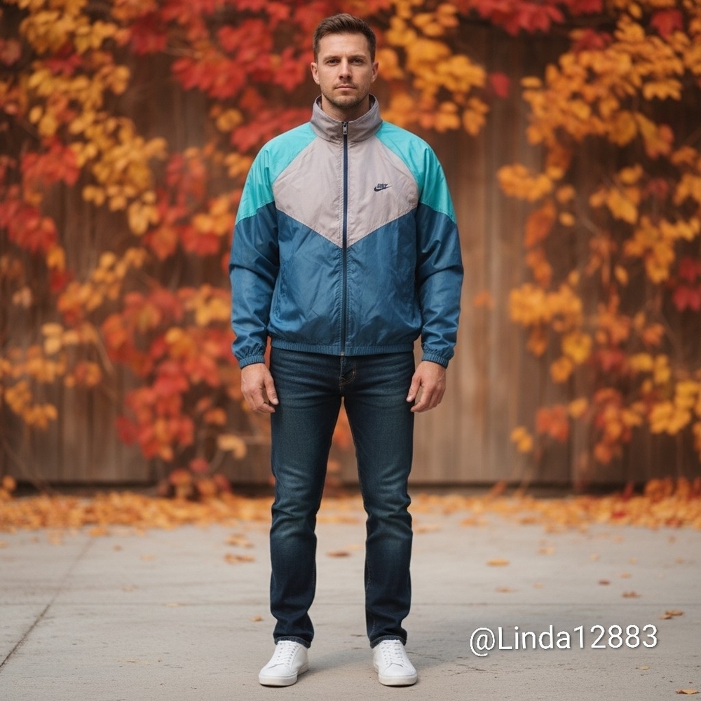 Nike Vintage Blue Colorblock Windbreaker Jacket Size Medium - Picture 1 of 8